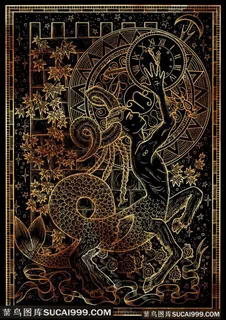 复古金属天马座十二星座底纹背景图片