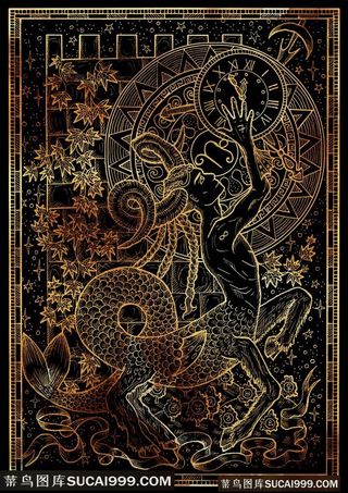 复古金属天马座十二星座底纹背景图片