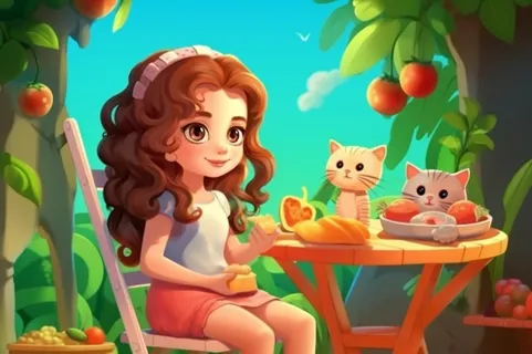夏日清新女孩吃水果小猫背景 夏日清新女孩吃水果小猫背景