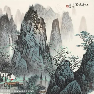 白雪石水墨山脉高清唯美风景画