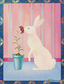 兔子粉色唯美艺术插画 兔子粉色唯美艺术插画