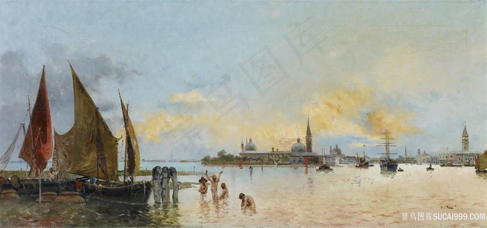 海景帆船油画风景画