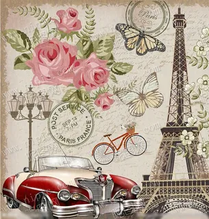 巴黎铁塔老爷车装饰画