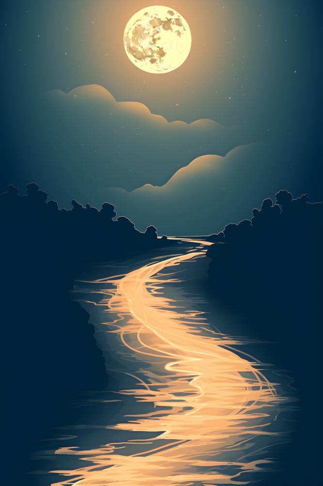 月亮银河水中月光意境背景(2400x3600)