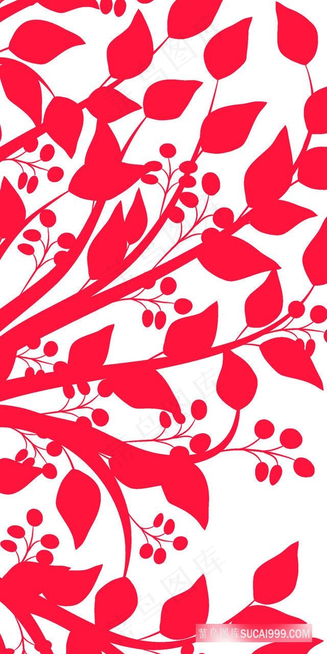 红色树叶树枝插画