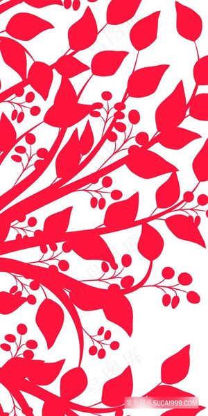 红色树叶树枝插画