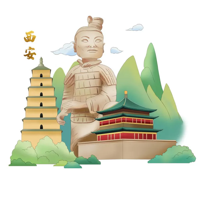 国潮风旅游建筑城市地标景区北京上海插图插画元素素材设计模板