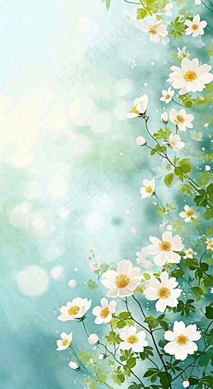 春天清新白色花朵温馨，蓝色朦胧，立春惊蛰春分摄影图