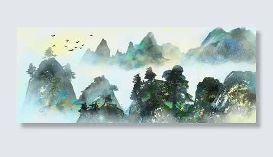 山峰树木彩色绘画PSD素材 山峰树木彩色绘画PSD素材