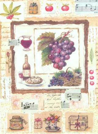 葡萄复古水果瓶子插画