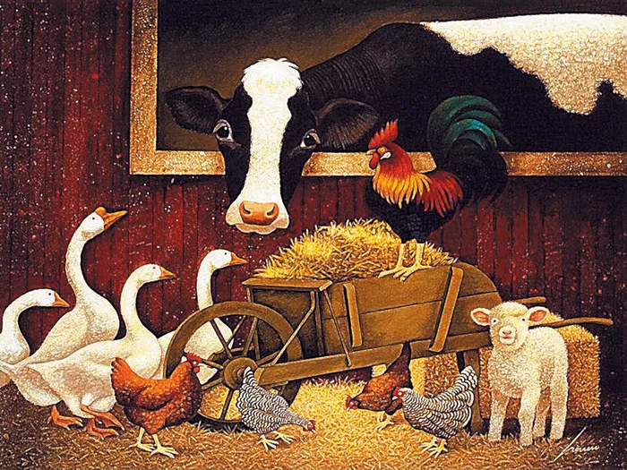 家禽牛公鸡艺术油画