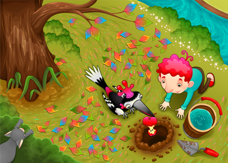 卡通人物与小鸟