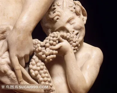 吃葡萄的男孩雕塑素材