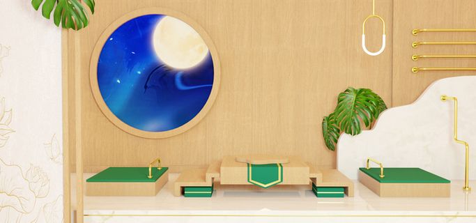 中国风国潮电商促销海报C4D背景图3D场景立体设计PSD素材模板