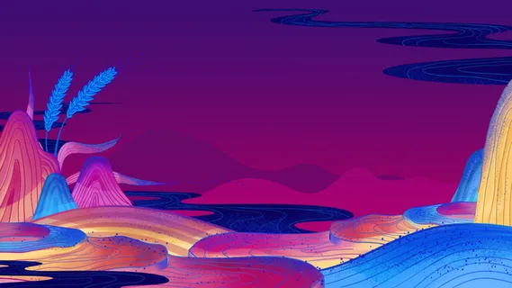 中国风国潮风山水祥云插画图案首页装修海报背景PSD设计模板素材