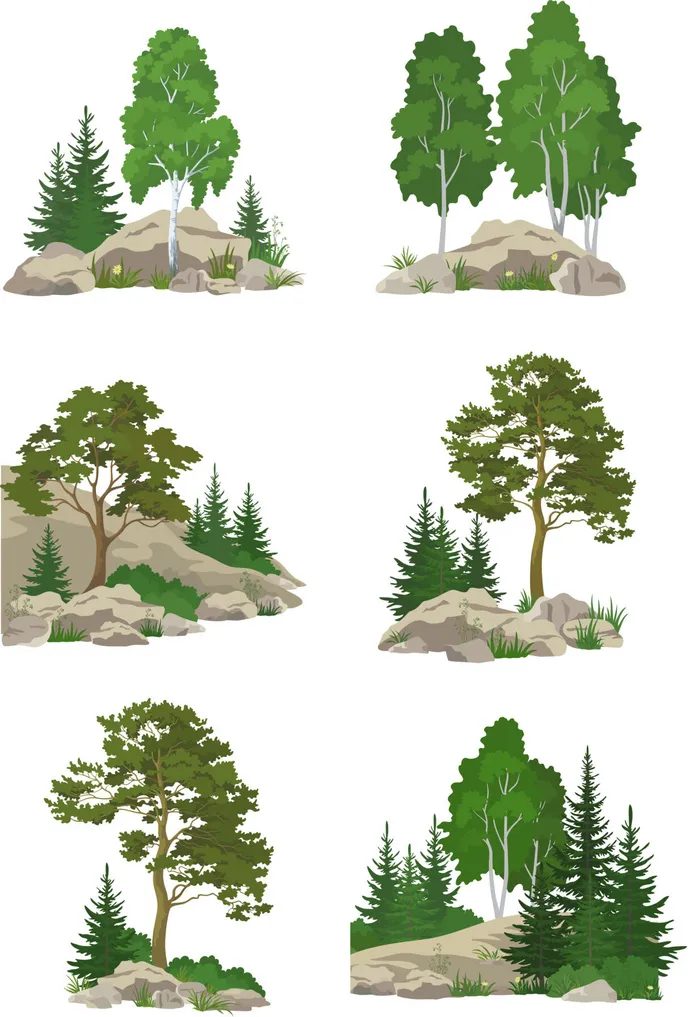 插画风AI矢量植物建筑景观效果图小清新PSD配景树PS后期免抠素材psd模版下载