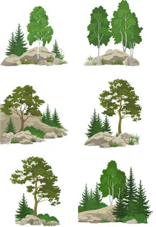 插画风AI矢量植物建筑景观效果图小清新PSD配景树PS后期免抠素材