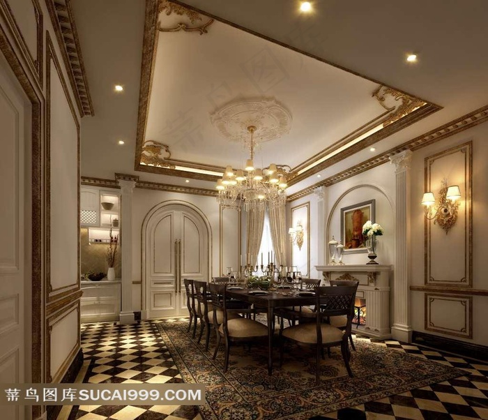 欧式餐厅样板房效果图