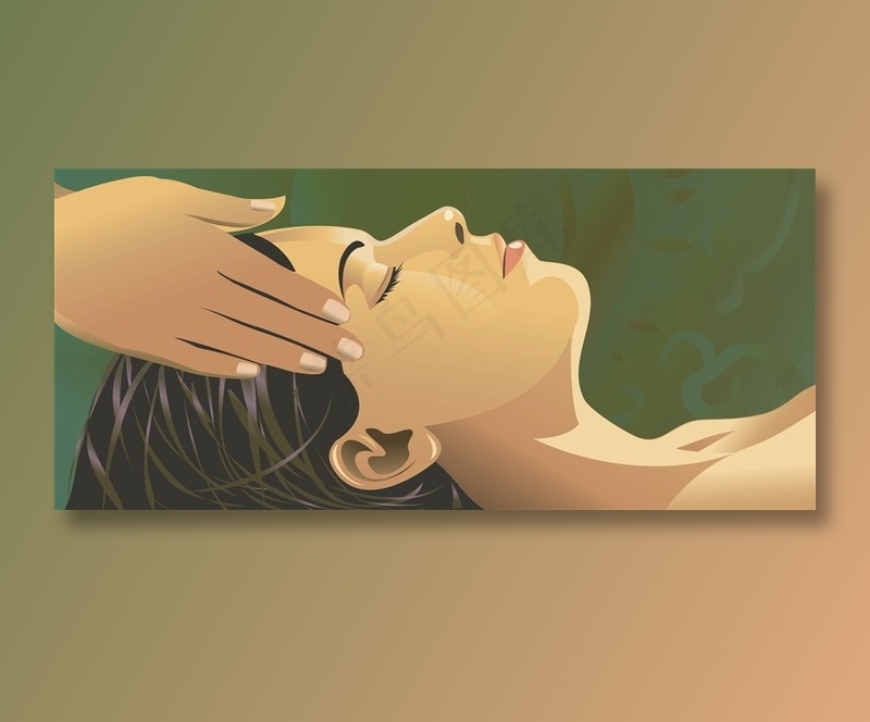 美女头部按摩插画