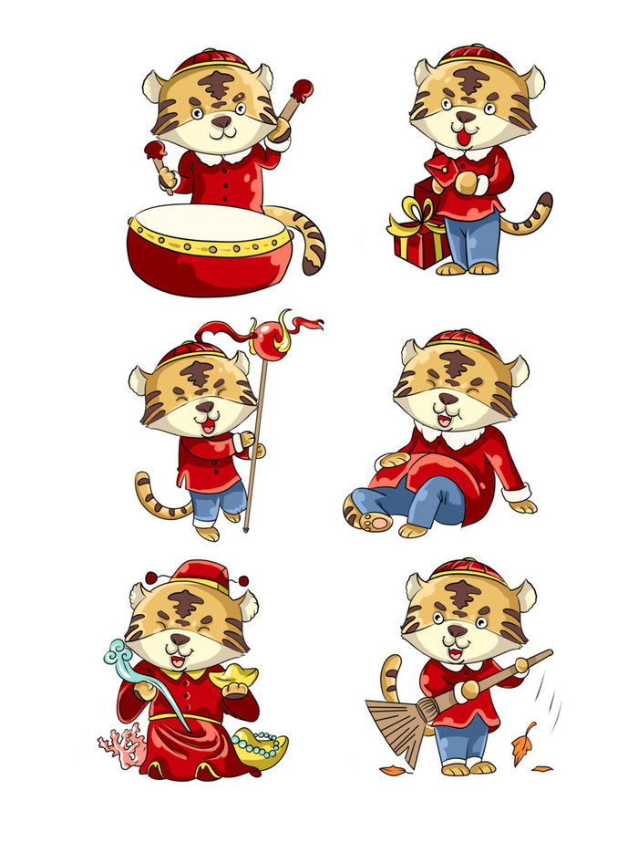 手绘2022虎年新年春节卡通老虎形象IP插画元素PSD设计素材图案