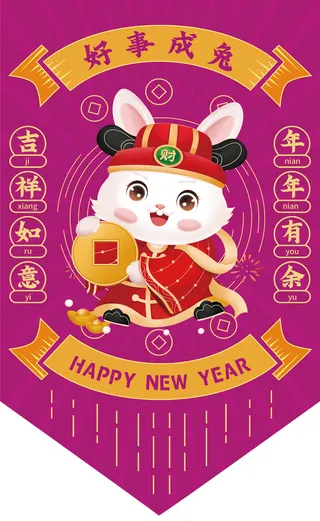 好事成兔 好事成兔吊旗 吉祥如意吊旗 兔年异形吊旗 兔年吊旗
