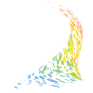 蓝橘色渐变上升弧线圆点科技kv主视觉