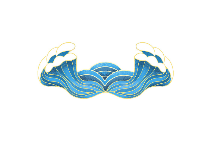 中国风国潮插画海浪波浪背景装饰浪花图案元素