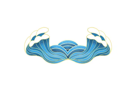 中国风国潮插画海浪波浪背景装饰浪花图案元素