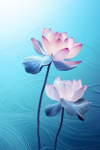 简约大气荷花荷叶蓝色清新背景
