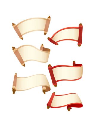 复古中国风卷轴元素手绘画轴文本标题框PSDAI素材模板png免扣图