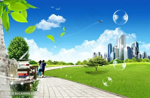 蓝天白云建筑风景画韩式自然背景