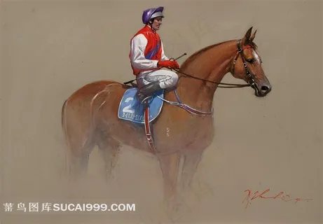 人物油画赛马运动员