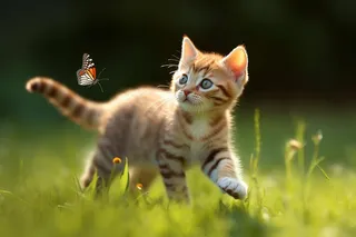 猫咪宠物草丛花丛摄影图