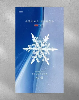 蓝色简约二十四节气小雪海报小雪