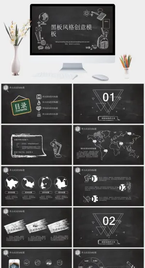 创意黑板粉笔字效果PPT模板预览图