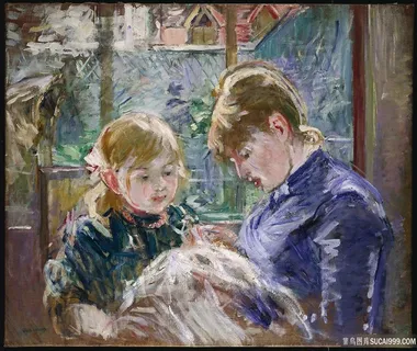 窗户母女油画风景画