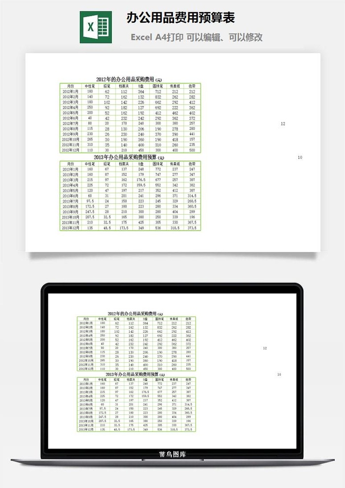 办公用品费用预算表excel模板