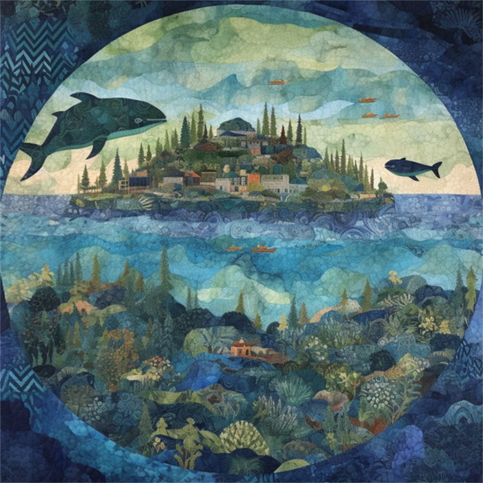 蓝色背景梦幻扁平风插画