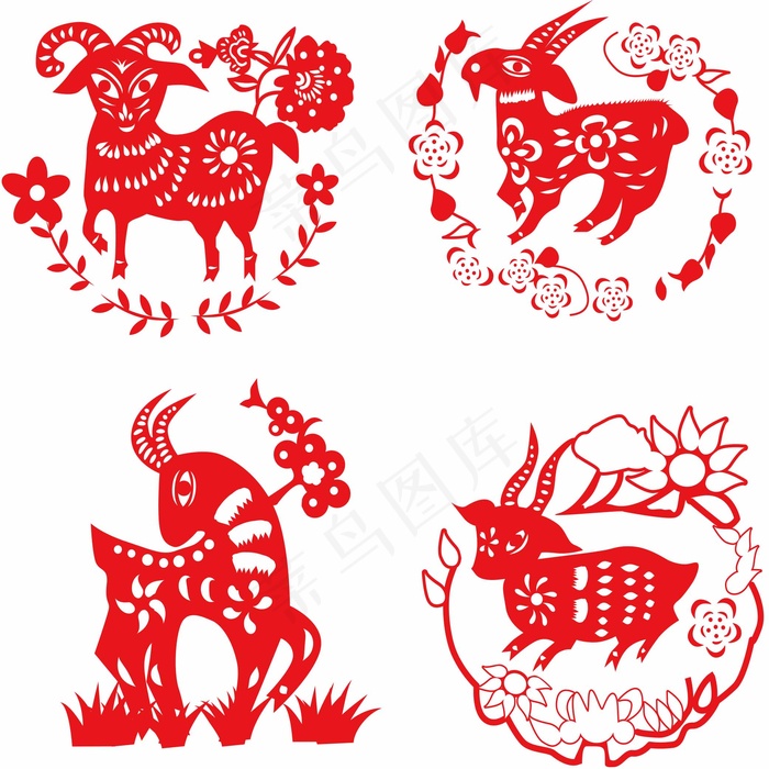 羊剪纸 剪纸风元素ai矢量模版下载