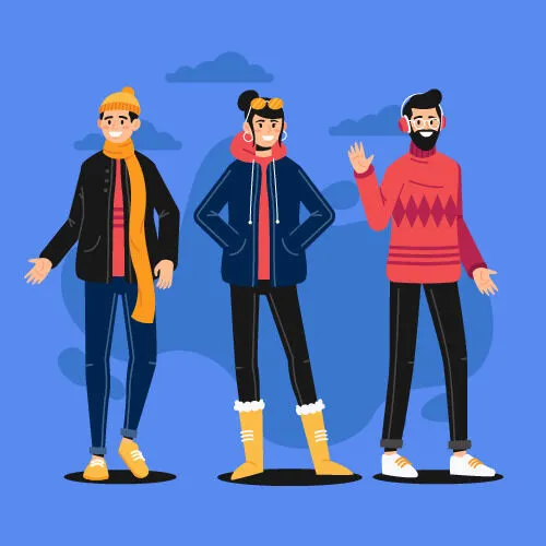 冬天服饰服装冬装穿冬装保暖冬季卡通人物男女装Ai矢量图片素材ai矢量模版下载