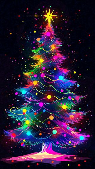 彩色缤纷圣诞树艳丽气氛，圣诞节奇幻