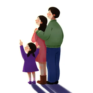 手绘中秋节一家人赏月元素素材