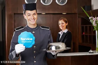 高档酒店招待微笑服务高清图片