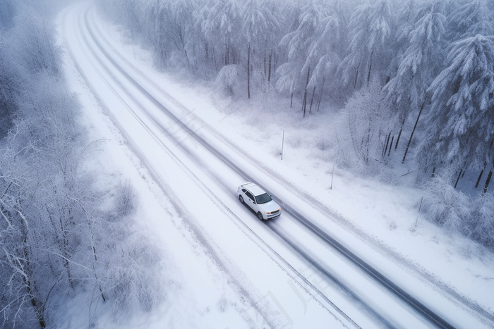 冬季雪山公路行驶的货车摄影图(4032x2688)