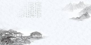 中国风传统水墨古风古典展板边框工笔画PS海报背景平面设计素材