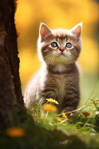 猫咪宠物草丛花丛摄影图