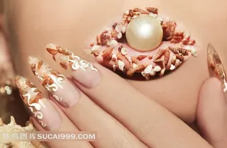 珍珠贝壳美甲图片