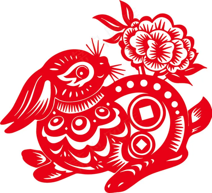 过年窗花兔子花ai矢量模版下载
