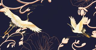 手绘金色仙鹤国潮风展板背景
