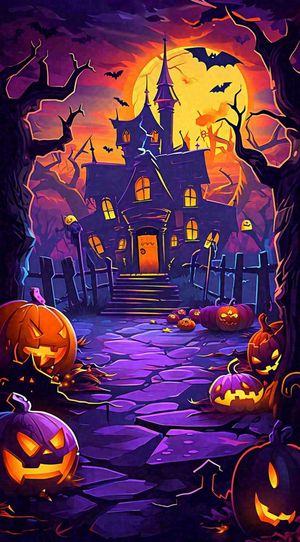 万圣节紫色暗黑恐怖卡通插画手绘西方节日